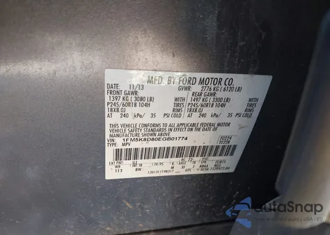 2014 Ford Explorer Xlt из США, поврежденный, VIN 1FM5K8D80EGB01774